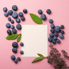 
Creative arrangement of blueberries ,pink background 