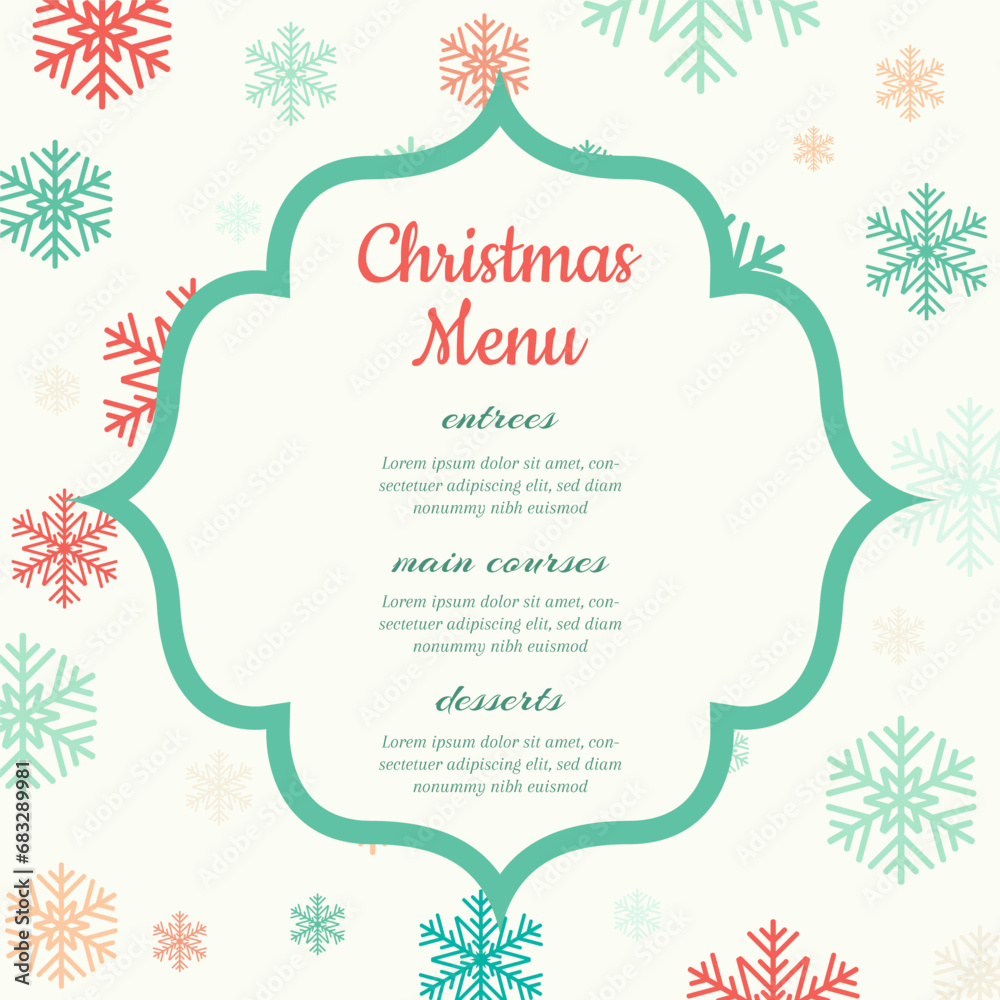 Wall mural cute christmas menu background with a snowflake design