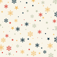 Fototapeta na wymiar Decorative Christmas pattern background with snowflakes and stars design