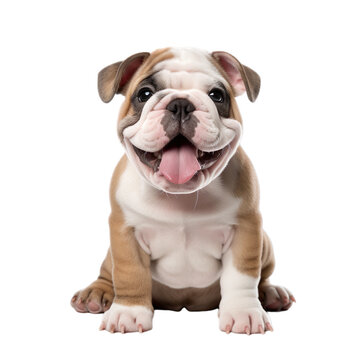 front view of Bulldog puppy isolated on a white transparent background 