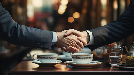 Handshake Sealing a Deal in a Small Business Environment: A Foundation of Mutual Respect - obrazy, fototapety, plakaty