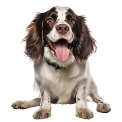 front view of English Springer Span puppy isolated on a white transparent background 