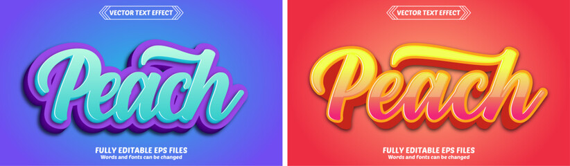 Bundle of 3d peach editable text effect design vectors. Set of editable text effect designs. Modern editable text effect vector design. Editable text style effect - peach text style theme.