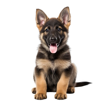 front view of German Shepherd puppy isolated on a white transparent background 