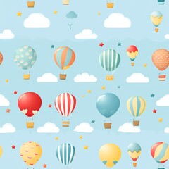 Baby Boy Nursery Rainbows and Hot Air Balloons Seamless Pattern

