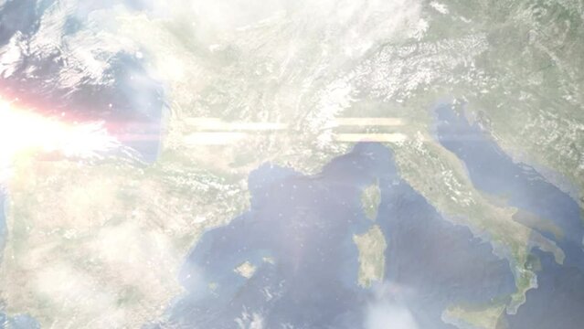 Zoom in from space and focus on Vitrolles, France. 3D Animation. Background for travel intro. Elements of this image furnished by NASA