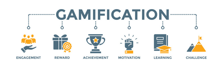 Gamification banner web icon vector illustration concept with icon of user engagement, reward, achievement, motivation, learning, and challenge - obrazy, fototapety, plakaty