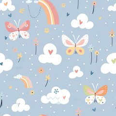 Butterflies Rainbows Pattern for Baby Girl Nursery Digital Paper Pack

