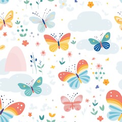Butterflies Rainbows Pattern for Baby Girl Nursery Digital Paper Pack

