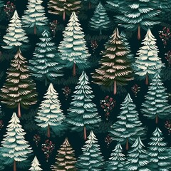 Obraz premium Christmas Spruce Trees Embroidery Seamless Pattern for Fabric