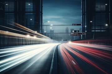 Fototapeta na wymiar Speed Traffic Light Trails on Highway at Night