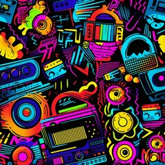 Neon Flashback: 90s Party-Inspired Vivid Seamless Pattern

