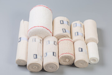 Set of the woven elastic medical bandages rolls different sizes