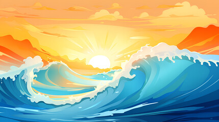 sunset over the sea.Eternal Waves Ocean Wave Illustration at its Finest.AI Generative 