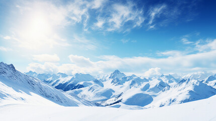 Fototapeta na wymiar snowy mountains landscape in bright sunlight