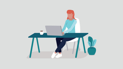 Eine Person sitzt entspannt an ihrem Schreibtisch und arbeitet am Laptop - Home Office Konzept