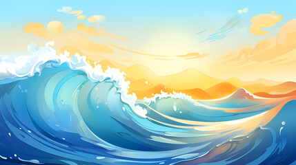 Sun-kissed Serenity Mesmerizing Sea Waves under the Sun,wave and sun.AI Generative 