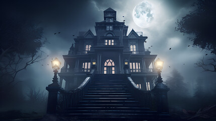 haunted house in the woods,Haunted House Halloween Background Images.AI Generative 