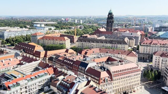 Aerial drone shot of the cityscape of Dresden, Saxony, Germany
