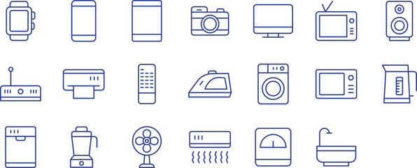 Electrical devices outline icons set, including icons such as electronic devices, Dishwasher, Mobile, Television, Air Condition, and more. Vector icon collection