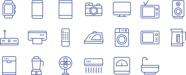Electrical devices outline icons set, including icons such as electronic devices, Dishwasher, Mobile, Television, Air Condition, and more. Vector icon collection