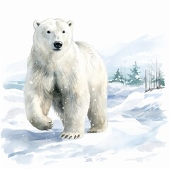 Eisbär Aquarell Portrait Arktische Wildtier Illustration Naturkunst Polar Landschaft Wandbild Umweltschutz Dekoratives Kunstwerk Geschenkidee Eisbär Schnee