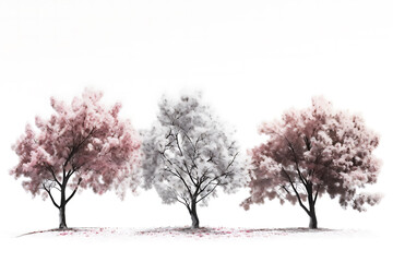 Beautiful blossoming sakura trees on white background, collage. Banner design