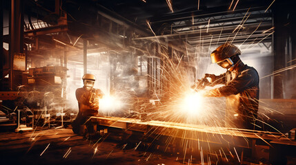 Arc Welding in Industrial Steel Work,welder at work.AI Generative 