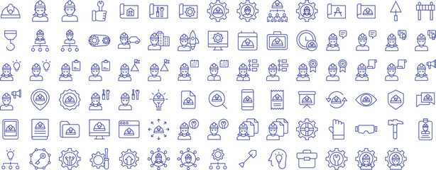 Construction worker job outline icons set, including icons such as Architect, Assignment, Belle, Assistant, Construction, and more. Vector icon collection