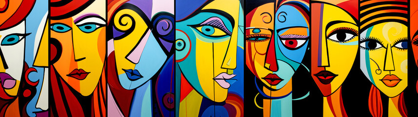 COLORFUL ARTISTIC GRAFFITI OF WOMEN IN CUBIST AND POP ART STYLE. legal AI