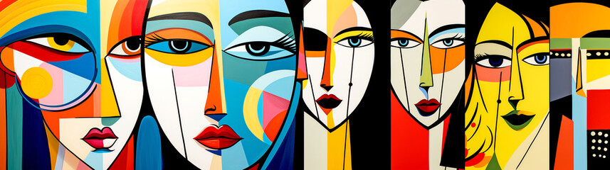 COLORFUL ARTISTIC GRAFFITI OF WOMEN IN CUBIST AND POP ART STYLE. legal AI
