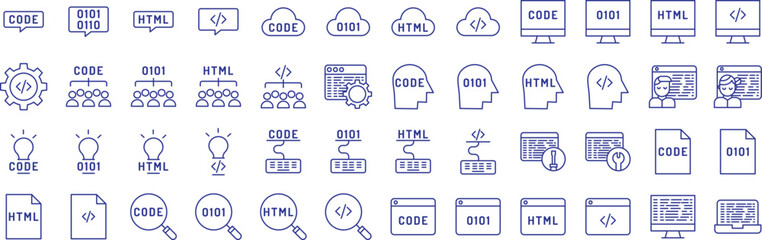 Fototapeta na wymiar Software Coding outline icons set, including icons such as Cloud Code, Code, Coding, File Code,, and more. Vector icon collection