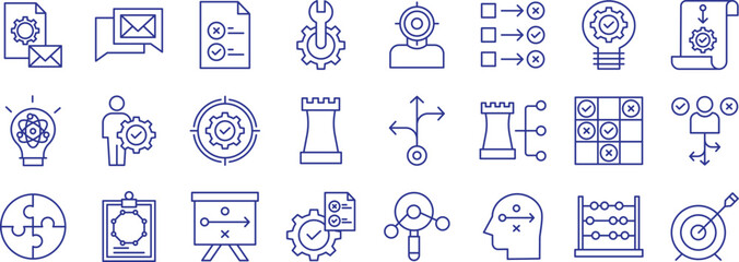 Logical thinking and algorithm outline icons set, including icons such as Branding, Goals, Chat, Decision, Creative, Idea, and more. Vector icon collection