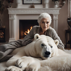portrait of a old lady with a polar bear 