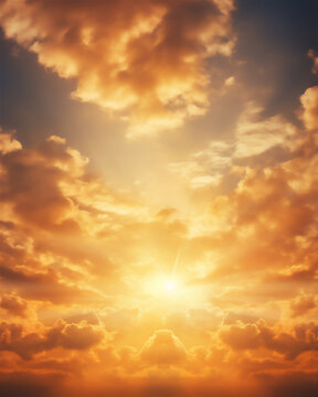 dramatic sky with Cumulonimbus clouds and ray of light from the sun in sunset, hyper realistic, dramatic light and shadows,