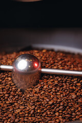 Process roasting coffee beans on professional mixing roaster machines