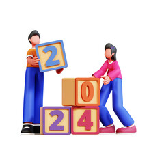 3D Character New Year Couple Illustration