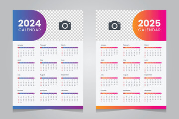 Wall calendar 2024 and 2025 template design. red and blue vertical calendar
