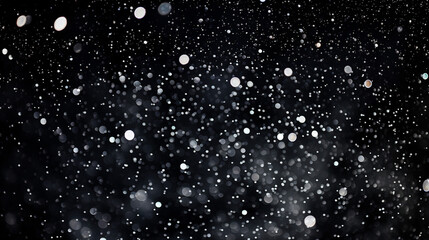 Fototapeta na wymiar snow bokeh texture on black background, winter celebration abstract