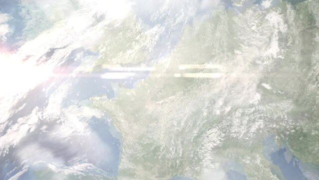 Zoom in from space and focus on Creil, France. 3D Animation. Background for travel intro. Elements of this image furnished by NASA