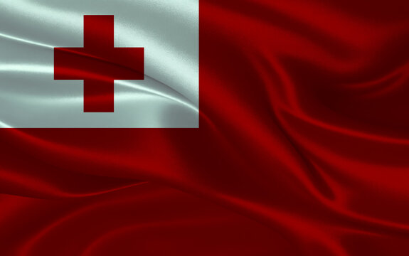 3d waving realistic silk national flag of Tonga. Happy national day Tonga flag background. close up