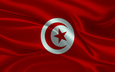 3d waving realistic silk national flag of Tunisia. Happy national day Tunisia flag background. close up