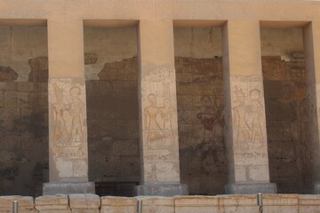 Inscriptions on the walls and columns of seti 1 temple in Abydos in Sohag in Egypt