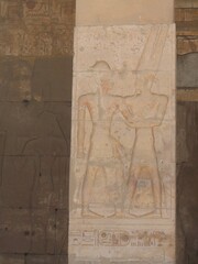 Inscriptions on the walls and columns of seti 1 temple in Abydos in Sohag in Egypt