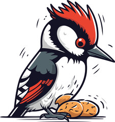 Dendrocopos major woodpecker with eggs vector illustration