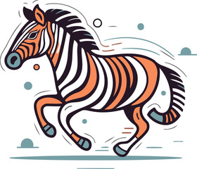 Fototapeta na wymiar Funny zebra running vector illustration in flat linear style
