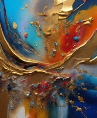 Colorful abstract painting oil and water complex complicated bright vivid colors beautiful opulent wealthy intricate all hues sublime delicate hyperdetailed masterpiece metallic sheen awesome 24k gold