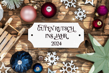 Christmas Decor, Wooden And Colorful With German Text Guten Rutsch Ins Jahr 2024