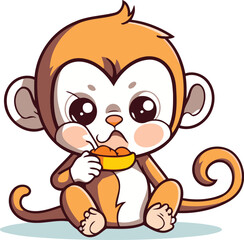 Cute monkey eating an apple vector illustration isolated on white background