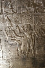 Inscriptions on the walls and columns of seti 1 temple in Abydos in Sohag in Egypt